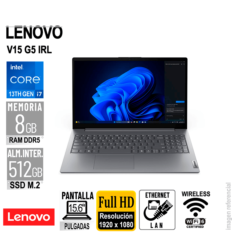 Laptop Lenovo V15 G5 IRL 15.6"" FHD Core i7-13620H 8GB DDR5-5200 SIN SISTEMA OPERATIVO