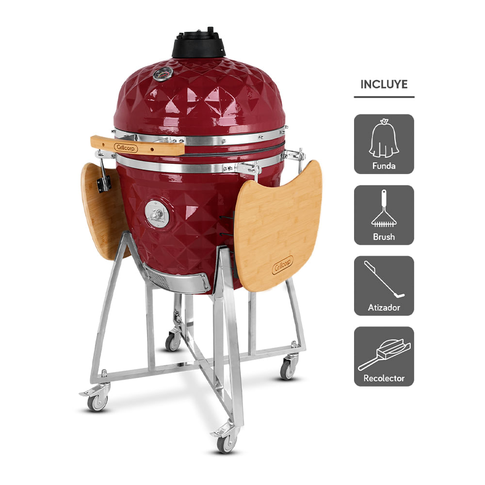 Kamado Diamante 21"" Rojo + Regalos Básicos