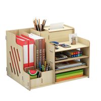 Organizador de escritorio estantes con porta lapiceros - Beige