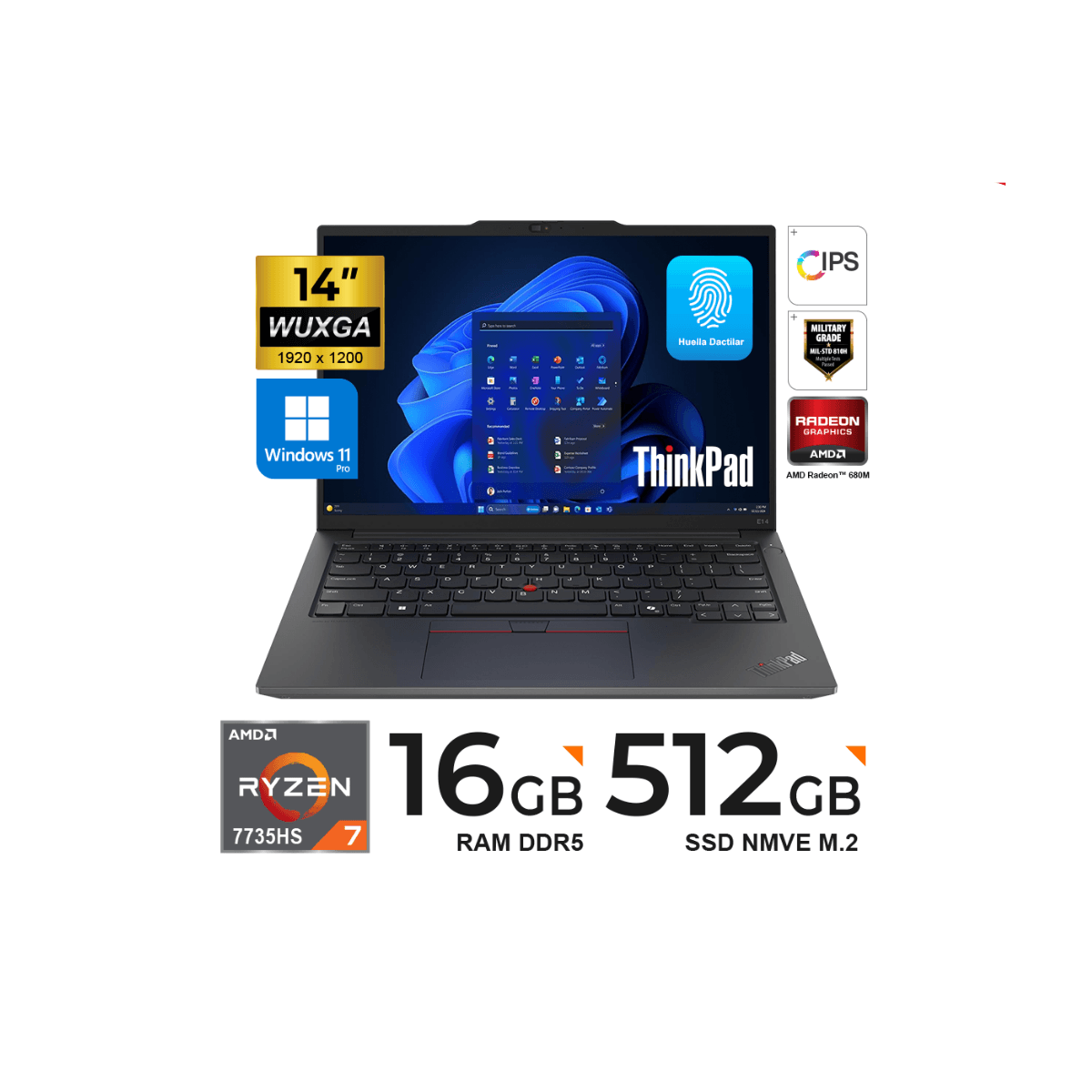 Laptop Lenovo ThinkPad E14 Gen 6 14"" Ryzen 7 7735HS 16GB DDR5 512GB SSD Windows 11 Pro