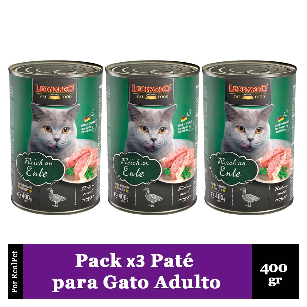Pack x3 Paté Gato Leonardo Quality Selection Pato 400 gr
