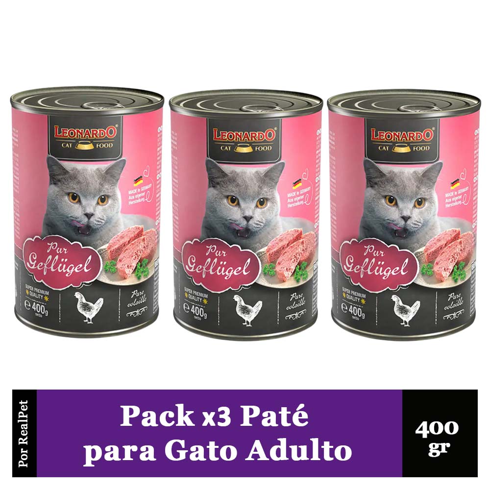 Pack x3 Paté Gato Leonardo Quality Selection Ave 400 gr