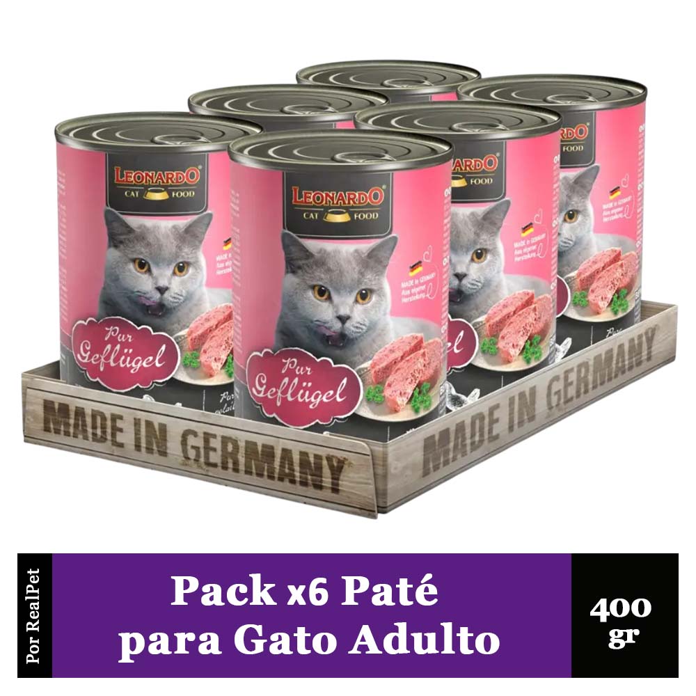 Pack x6 Paté Gato Leonardo Quality Selection Ave 400 gr