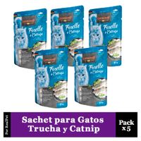 Pack x5 Sachet para Gato Leonardo sabor Trucha y Catnip 85gr