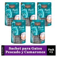 Pack x5 Sachet para Gato Leonardo Pescado y Camarones 85 gr