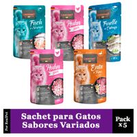 Pack x5 Sachet para Gato Leonardo Sabores Variados 85 gr