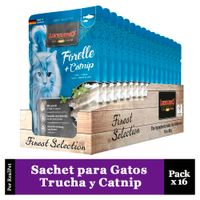 Pack x16 Sachet para Gato Leonardo Trucha y Catnip 85gr