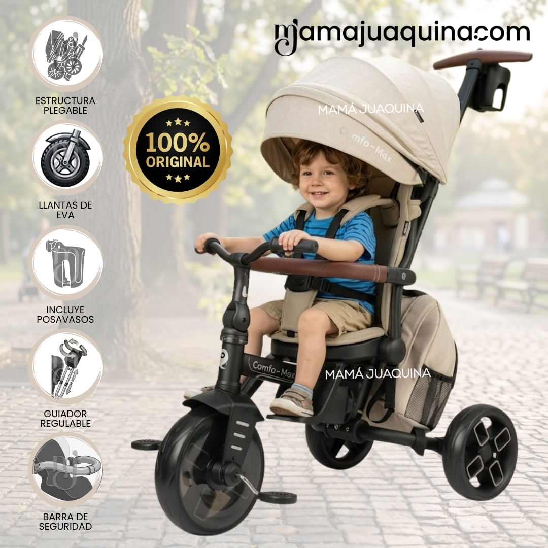 Triciclo Guiador «SHELY PLUS» para Niños con Mochila Beige