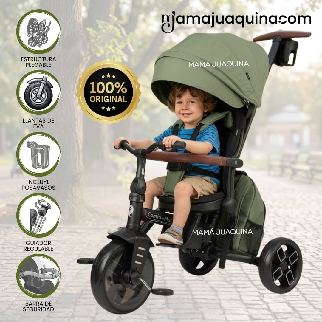 Triciclo Guiador «SHELY PLUS» para Niños con Mochila Green