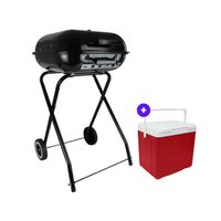 Parrilla Merci Hogar Tapa Negra BBQBLK3-HE + Cooler 18LT Rojo