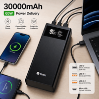 Power Bank TEROS 30000mAh 65W USB-C Power Delivery Carga Rápida para Laptop Celular Tablet Batería Externa