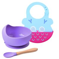 Pack Babero Buho con Cuenco Lila con cuchara Baby Froggie para bebe