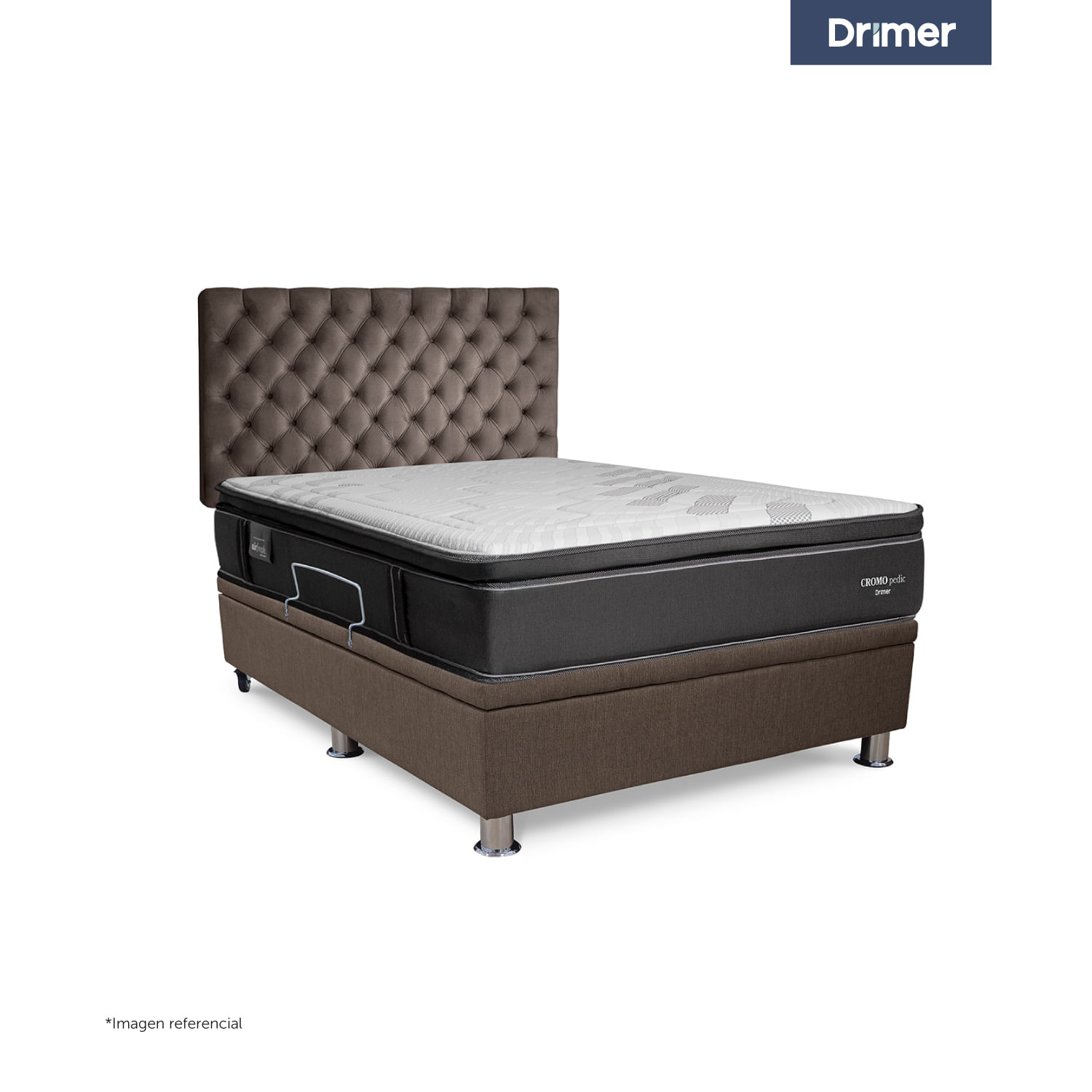 Dormitorio Praktibox Cromopedic 2 Plazas Capitone Marron