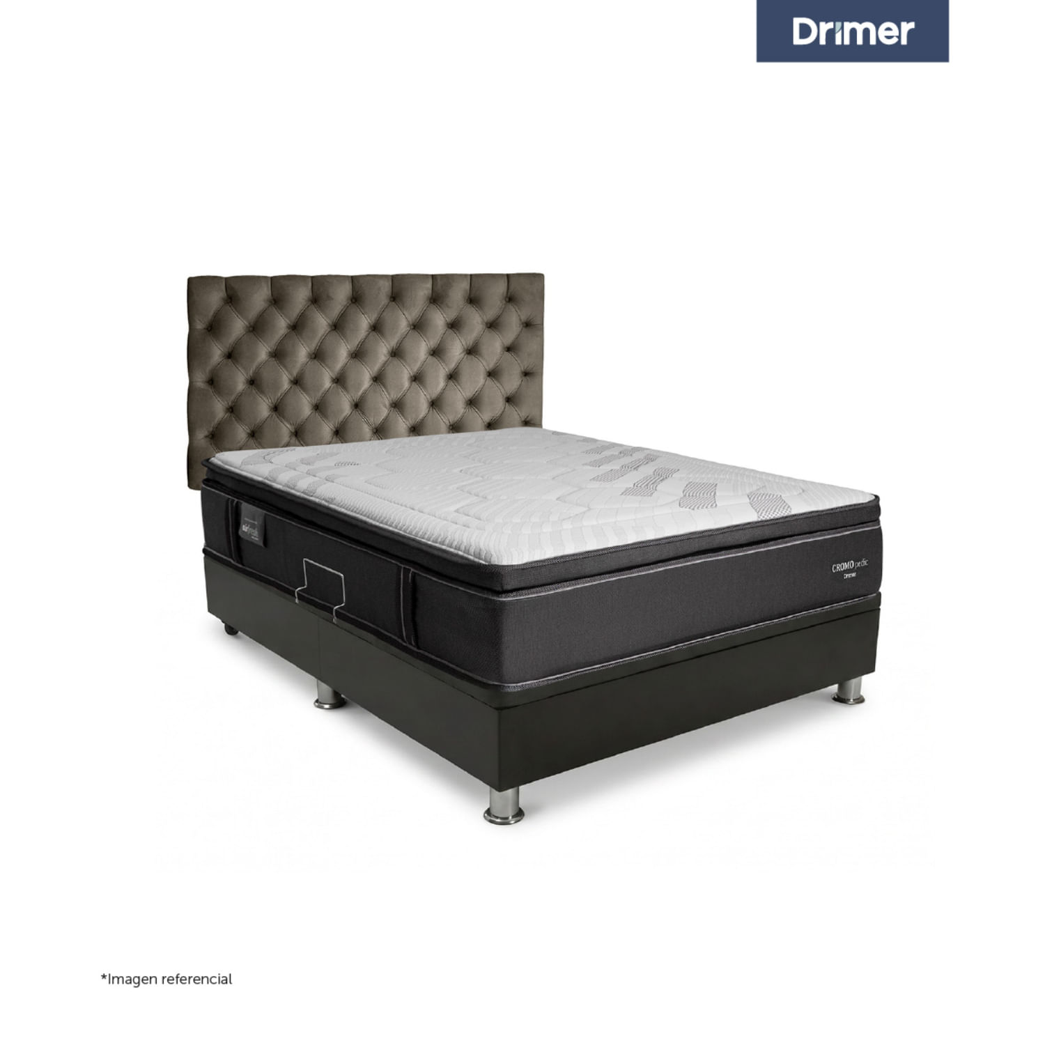 Dormitorio Praktibox Laqueado Cromopedic 2 Plazas Capitone Beige Vivid
