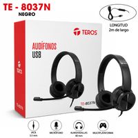 Audifonos TEROS TE-8037N HEADSET USB Negro