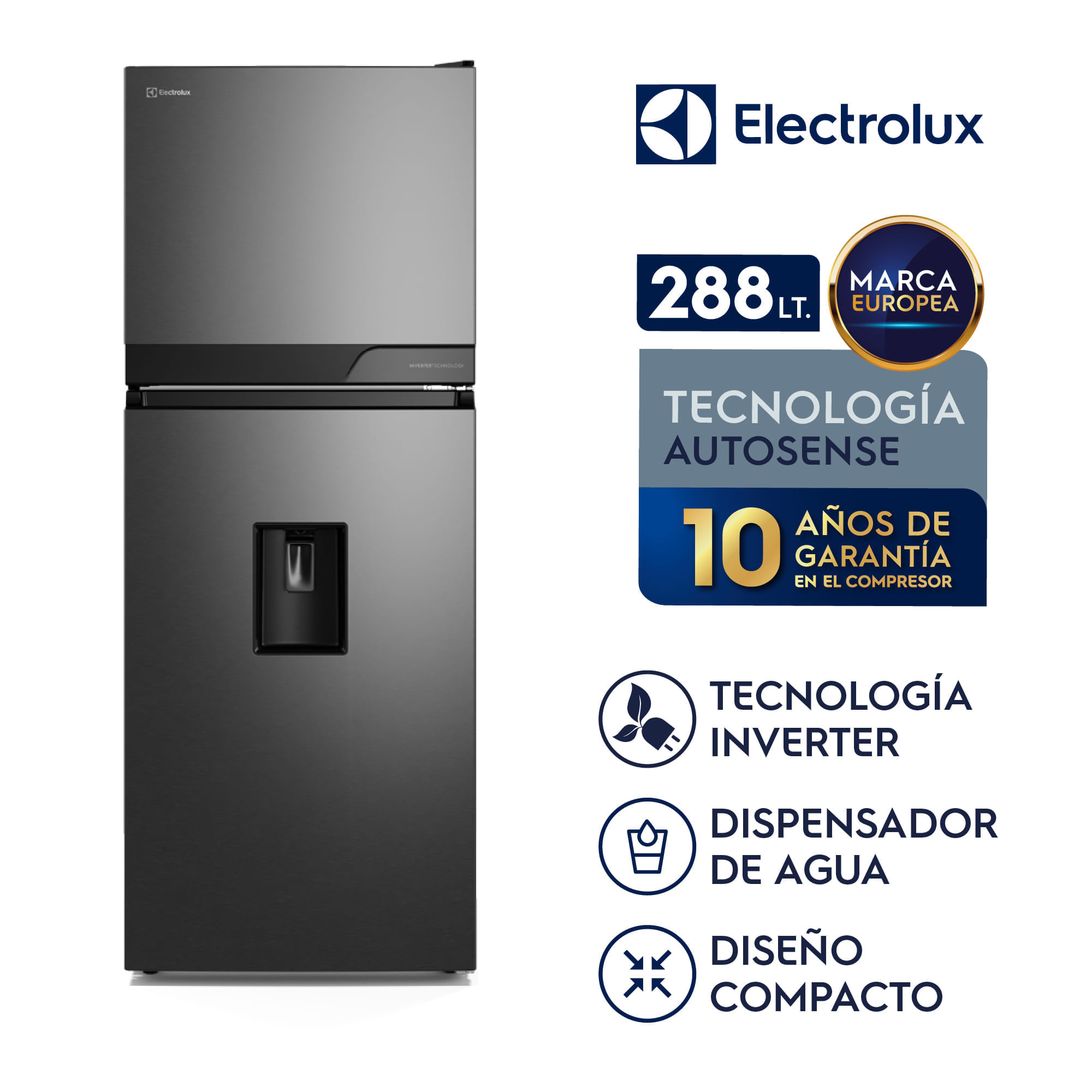 Refrigeradora Top Freezer con dispensador 288L No Frost Negra Electrolux ERT30A2P6DC