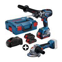 COMBO Bosch: Taladro Atornillador 18V GSB 18V-150 C + Amoladora Inalámbrica GWS18v-8 + 2 Baterías + maletín de plástico