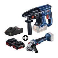 COMBO Bosch: Rotomartillo inalámbrico 18V GBH 180-LI Brushless + Amoladora angular GWS 18V-10 + 2 Baterías 18v 4ah + Cargador Bivolt