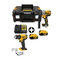 COMBO Dewalt: Taladro Percutor DCD996P2T-B2 20v-3v Brushless + Pistola de Calor 20V DCE530B + 2 Bateria 5Ah + Maleta Tstack