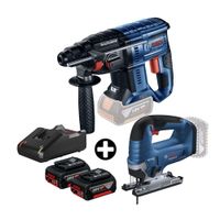 COMBO Bosch: Rotomartillo inalámbrico 18V GBH 180-LI Brushless + Sierra caladora 18v Gst 185-li + 2 Baterías 18v 4ah + Cargador Bivolt