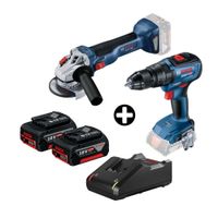 COMBO Bosch: Amoladora angular GWS 18V-10 + Taladro Atornillador percutor 18V GSB 18V-50 Brushless + 2 Baterías 18v 4ah + Cargador Bivolt