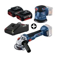 COMBO Bosch: Lijadora orbital Gex 185-Li + Amoladora angular GWS 18V-10 + 2 Baterías 18v 4ah + Cargador Bivolt