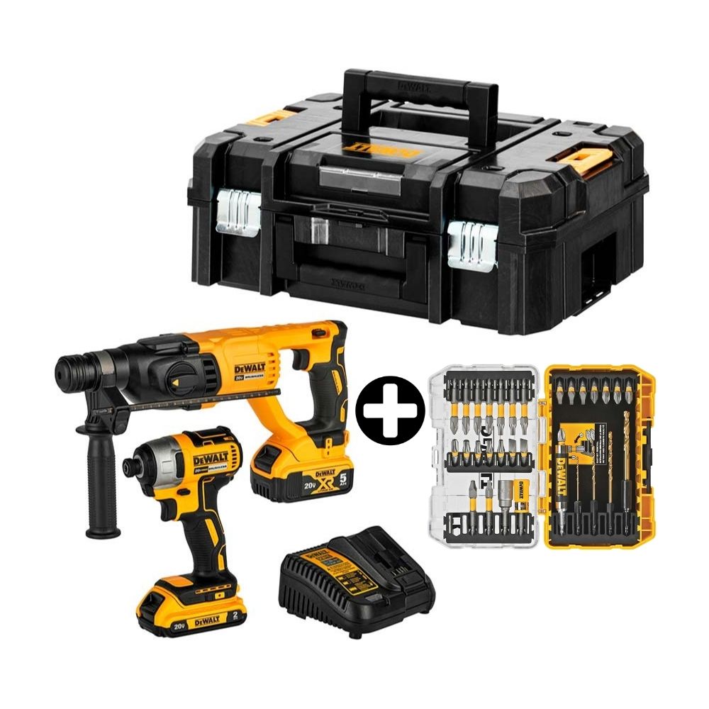 COMBO Rotomartillo + Atornillador 1/4"" 20V DCK260D1P1T Dewalt + Set puntas para atornillador Maxfit 32 pzas Dewalt