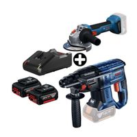 COMBO Bosch: Amoladora Inalámbrica GWS18v-8 + Rotomartillo inalámbrico 18V GBH 180-LI Brushless + 2 Baterías 18v 4ah + Cargador Bivolt