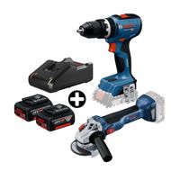 COMBO Bosch: Taladro Atornillador Inálambrico Gsb 18V-65 Baretool + Amoladora angular GWS 18V-10 + 2 Baterías 18v 4ah + Cargador Bivolt