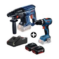 COMBO Bosch: Taladro Atornillador Inálambrico Gsb 18V-65 Baretool + Rotomartillo inalámbrico 18V GBH 180-LI + 2 Baterías 18v 4ah + Cargador Bivolt
