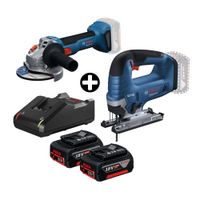 COMBO Bosch: Amoladora Inalámbrica GWS18v-8 + Sierra caladora 18v Gst 185-li + 2 Baterías 18v 4ah + Cargador Bivolt