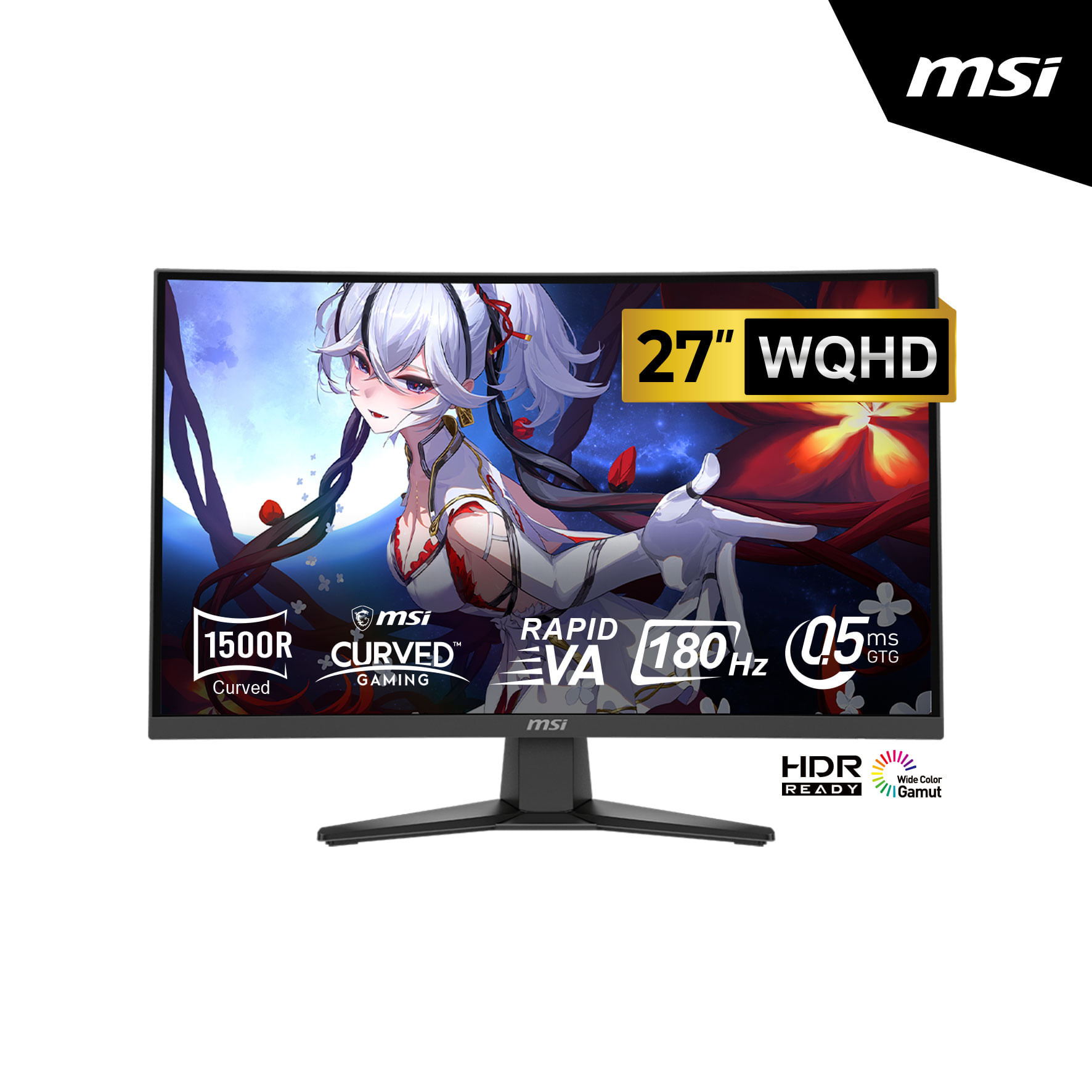 MONITOR GAMING MSI MAG 275CQF E18 27"" CURVO 2560 X 1440 180HZ 0.5MS GTG DP HDMI RAPID VA