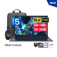 LAPTOP ASUS VIVOBOOK 15 X1504VA-BQ4609 15.6"" FHD IPS Core 5-120U 16GB DDR5 512GB Mochila + Mouse Fre