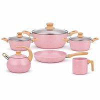 Juego de Olla Roca Volcánica Antiadherente y Liviana 10 Piezas Rosado