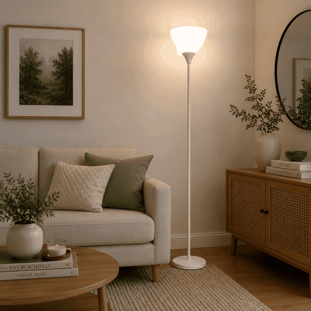 Lámpara de Pie Moderna 1 Luz E27 Blanca 30W 180 cm para Sala y Dormitorio