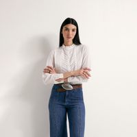 Blusa Mujer Sfera Plumeti Puntilla Blanco