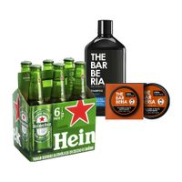 Pack THE BARBERIA: Shampoo Anticaspa y Anticaída 300ml + Cera para el Cabello Volúmen y Pasta Matificante 70g + Cerveza HEINEKEN Pack 6un