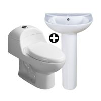COMBO Inodoro One Piece Ártico Blanco + Pedestal Ártico Blanco de 69 cm + Lavatorio Standard Cerámica Blanco Orange
