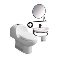 COMBO Orange: Inodoro One Piece Cerámico Ártico Blanco con Descarga Dual + Vanitorio Cerámico Bertha Negro Modelo VN0003