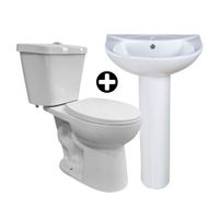 COMBO Taza + Tanque + Asiento Gamma + Pedestal Ártico Blanco de 69 cm + Lavatorio Standard Cerámica Blanco Orange