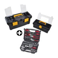 COMBO Caja de Herramientas Rimax 18' y 12' con Organizadores y Tapa Transparente + Set herramientas Mecánica 67 piezas Tool Set HI-Spec