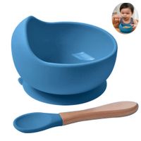 Cuenco De Silicona Con Cuchara Para Bebe Baby Froggie Azul acero