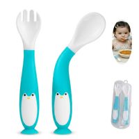 Pack Cubiertos Flexibles Pingüino Para Bebe Baby Froggie Celeste