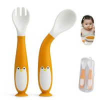 Pack Cubiertos Flexibles Pingüino Para Bebe Baby Froggie Naranja