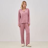 Pijama Mujer Camisera Solid Peach Zafin Manga Larga