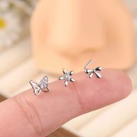 Set x 3 piercings en forma de L para nariz nostril mariposa, lacito, flor plateado