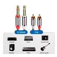 Cable Premium 2-RCA TS 6.35mm Nylon Oro Dual 5m PLUG Audio