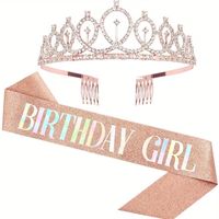 Set tiara y banda cumpleaños escarchada Birthday Girl oro rosa