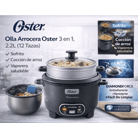 Olla Arrocera Oster 3 en 1 2.2L (12 Tazas) con Sofrito y Vaporera Antiadherente DiamondForce CKSTRC12DFSKE