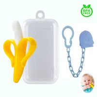Mordedor Banana Amarillo Con Cadena Baby Froggie Ornitorrinco Azul Para Bebe